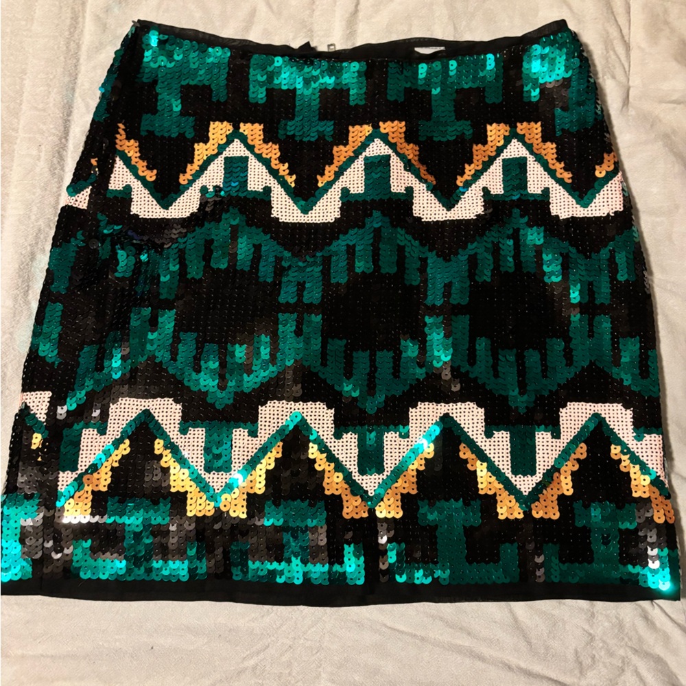 Divided Black and Green Sequin Mini Pencil Skirt Casual